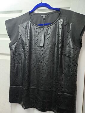 NWT View By Walter Baker Black Lightweight Faux Leather Front Top